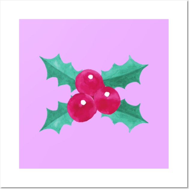 Purple Festive Holly Berries Wall Art by Steph Elle